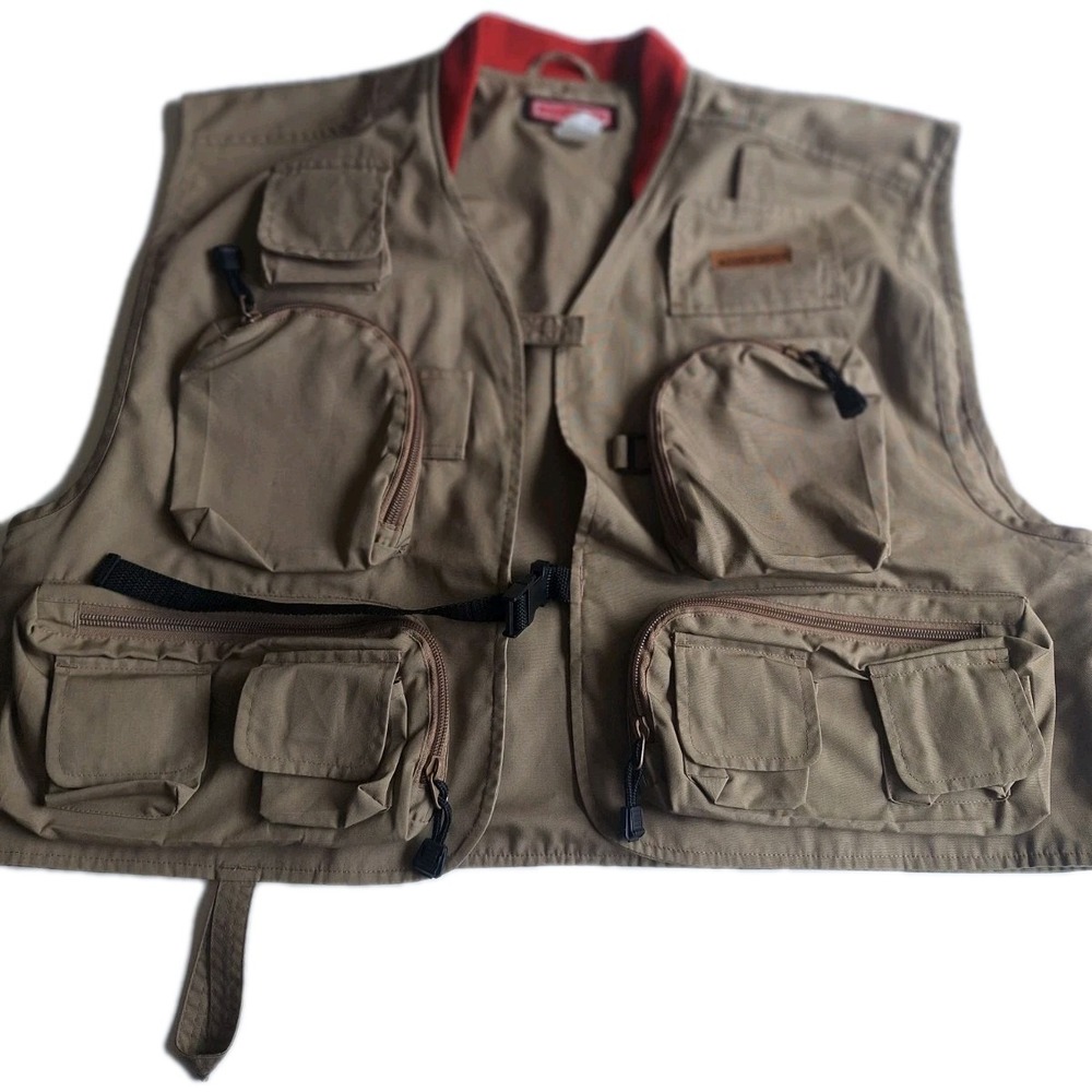 Redington Fly Fishing Vest Men's 2L Beige Khaki Vintage Pockets Lightweight